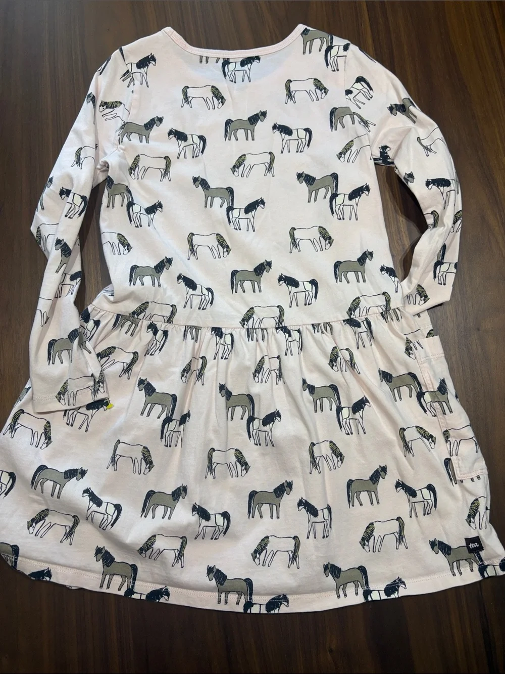 Girls' “tea” Horse Print Long Sleeve Dress - Pink